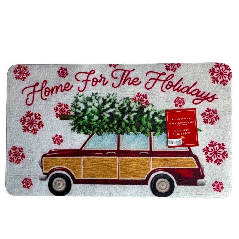 Peppermint & Pine Christmas ACCENT Rug 17.3” X 20.9” Vintage Station Wagon Tree - Picture 14 of 14